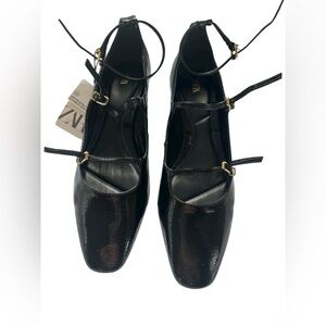 Zara Black Patent Leather Flats size 40